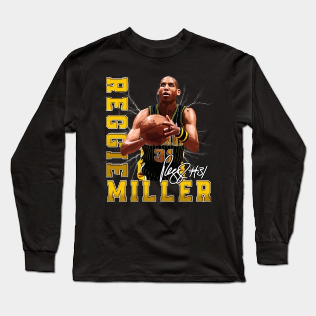 Reggie Miller Choke Sign Basketball Legend Signature Vintage Retro 80s 90s Bootleg Rap Style Long Sleeve T-Shirt by CarDE